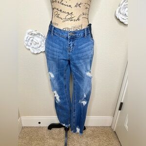 Jessica Simpson Maternity Distressed Crop/Ankle Jeans in Medium Wash Size L